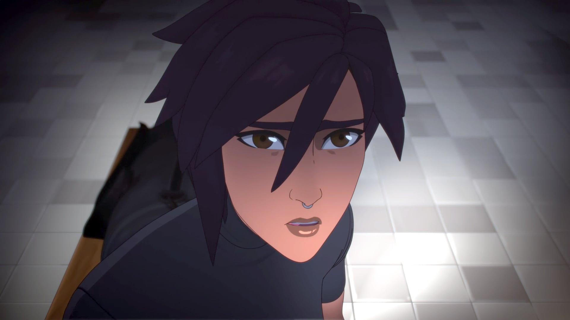 Invisigal looking at something off-screen.