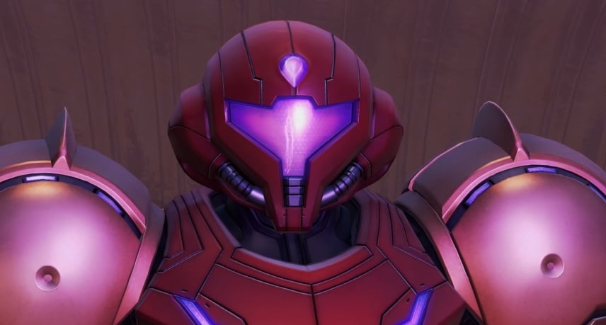 Samus appears with a purple glow on her armor.