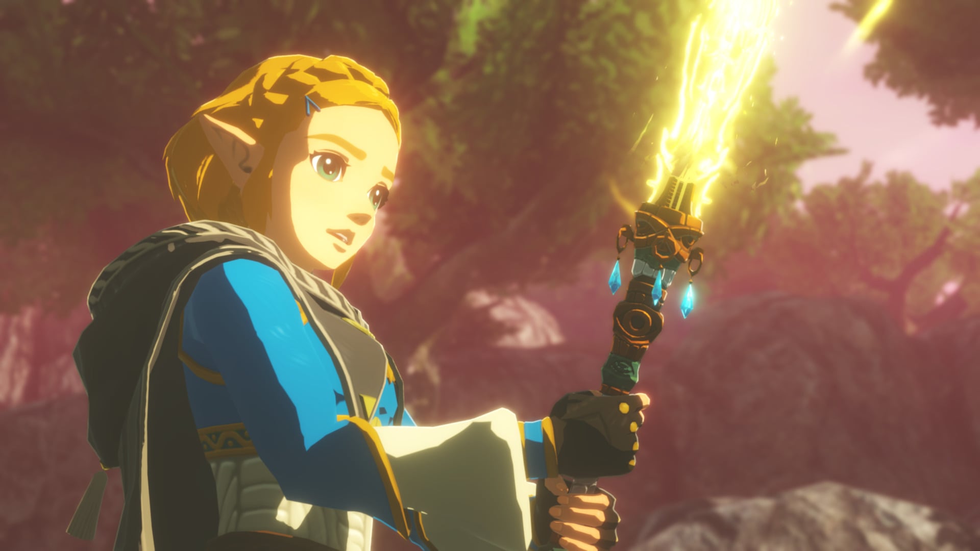 Zelda holds a sword.