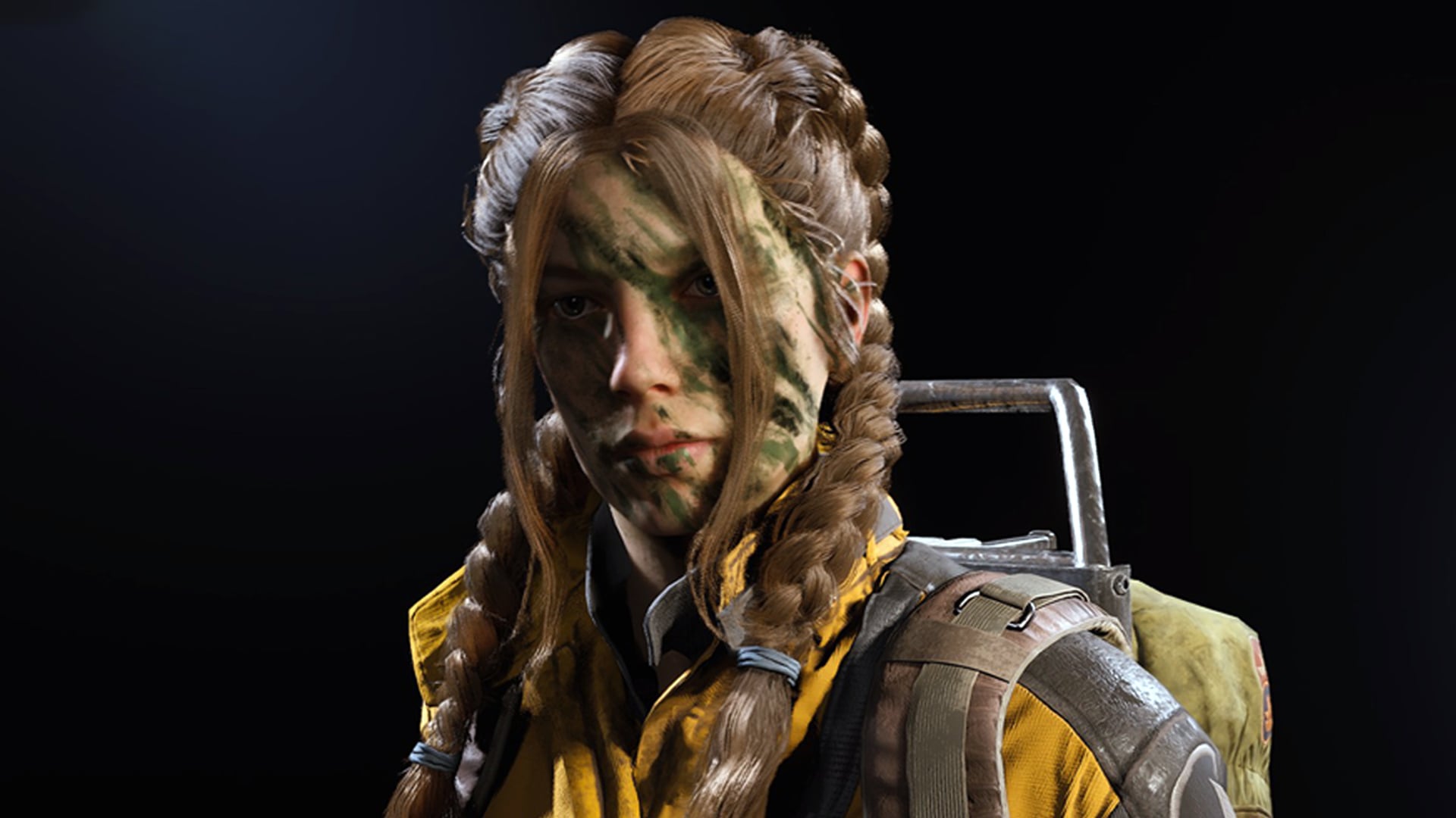 A player character in Arc Raiders has paint smeared on their face.