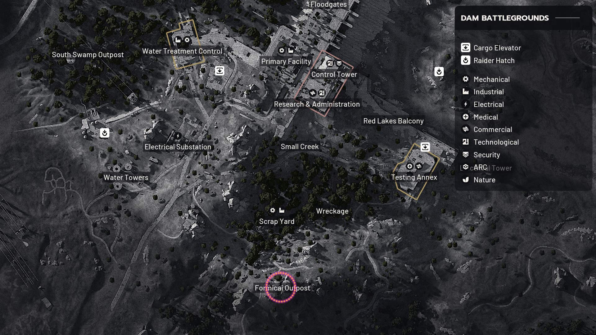 A dotted circle indicates a specific location on a map.