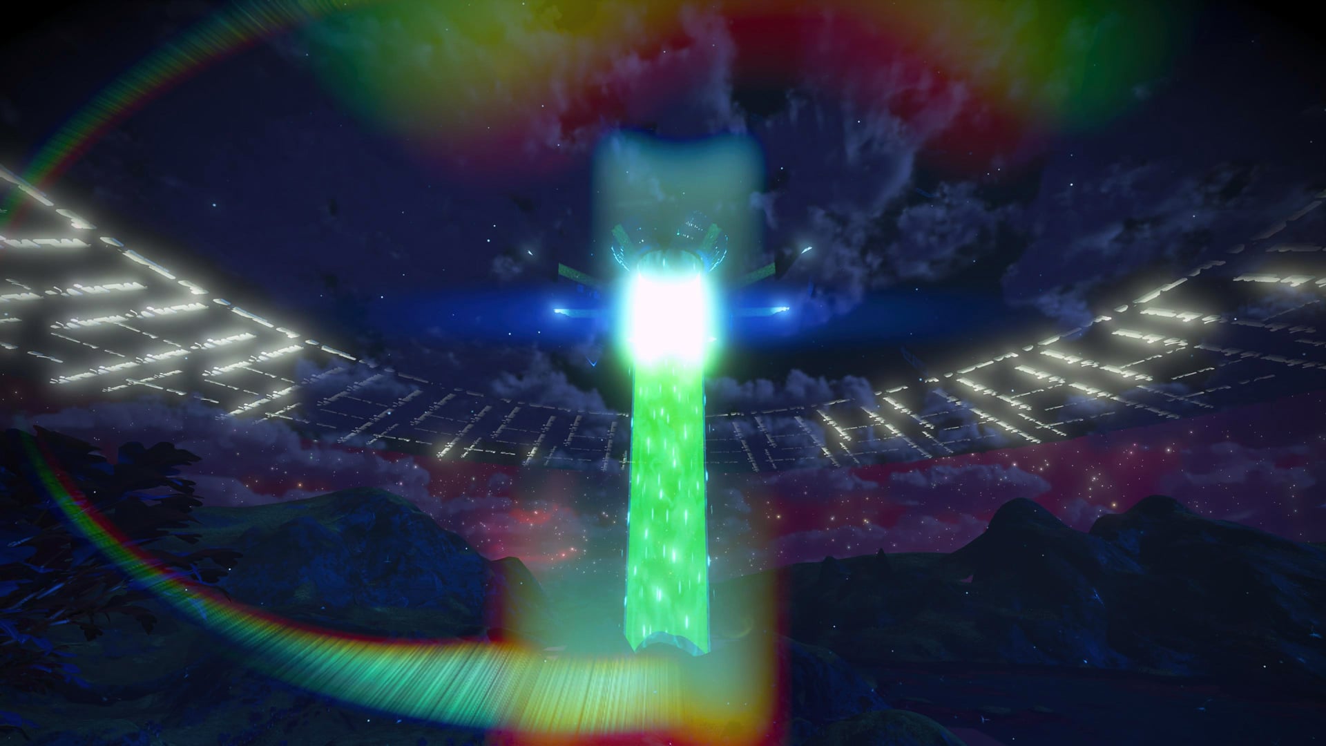 A player-made Destroyer fires a beam at a planet.