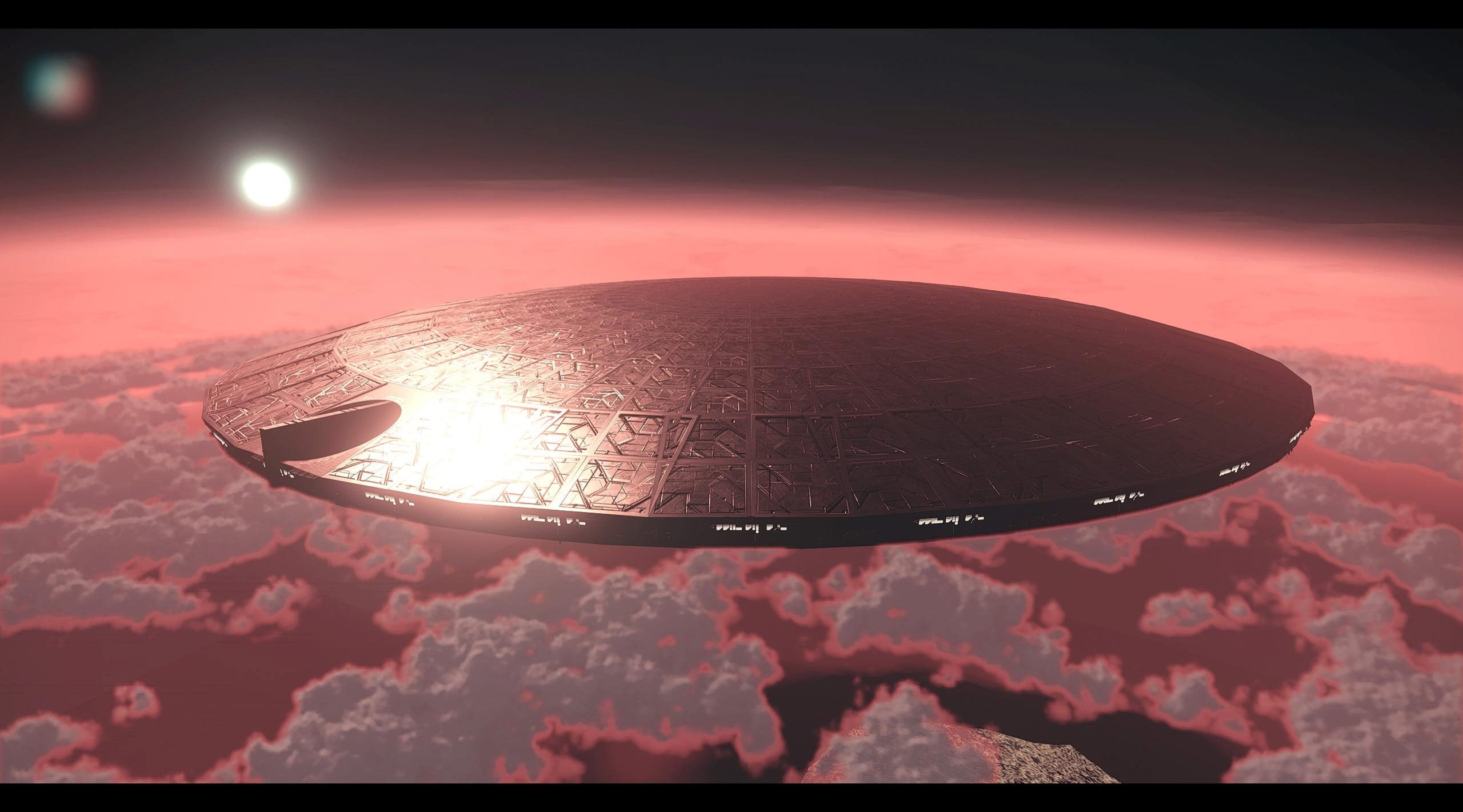 A player made Destroyer floats above a planet.