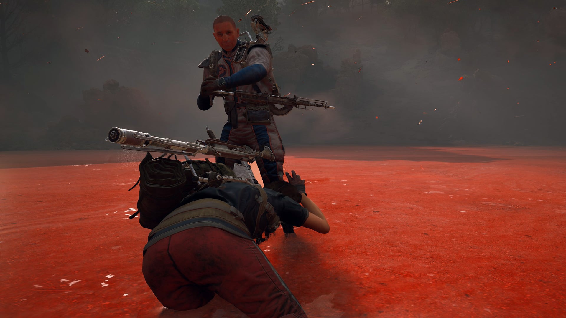 An enemy player downs the player character.
