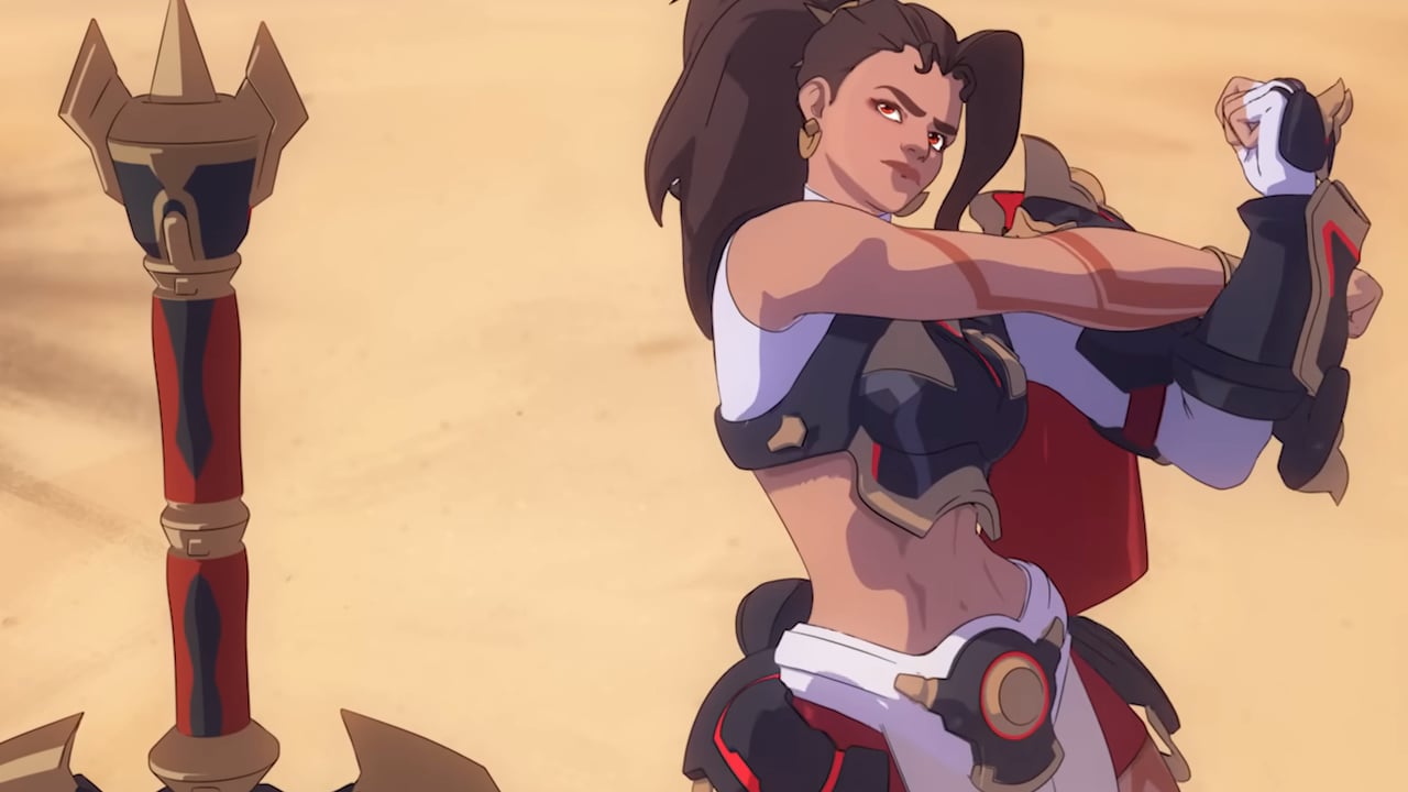 Vendetta stretches with her sword next to her