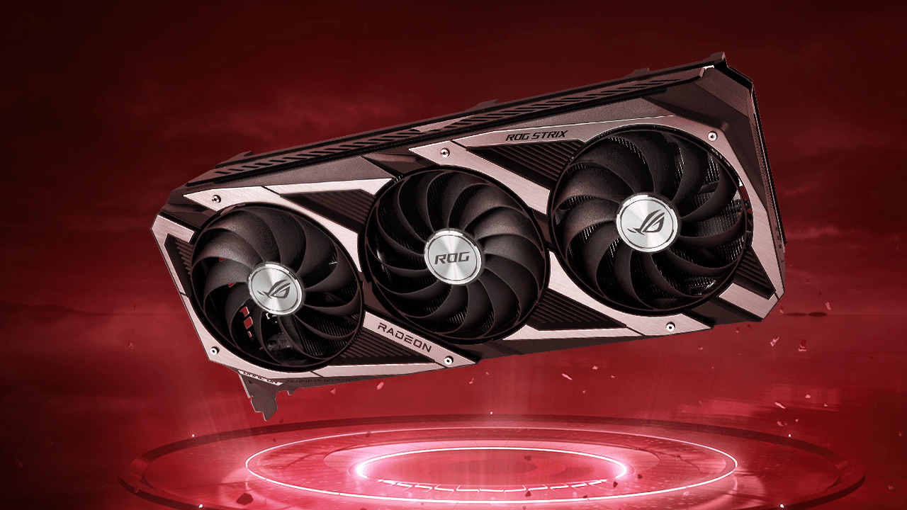 An AMD GPU floats in red.