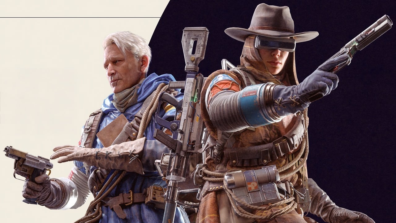 Two Arc Raiders stand on either side of each other.