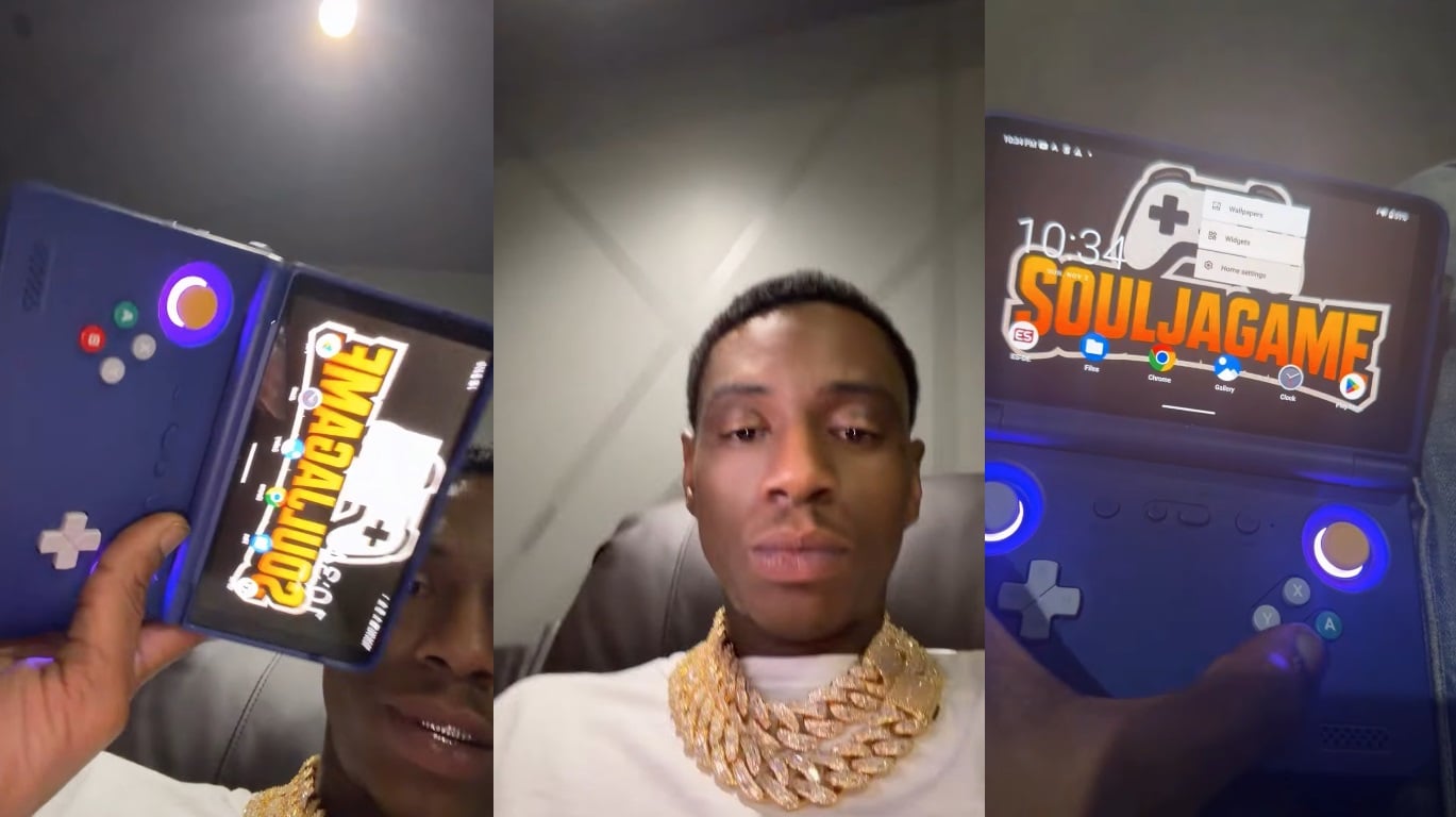 Soulja Boy holds up a Retroid device.