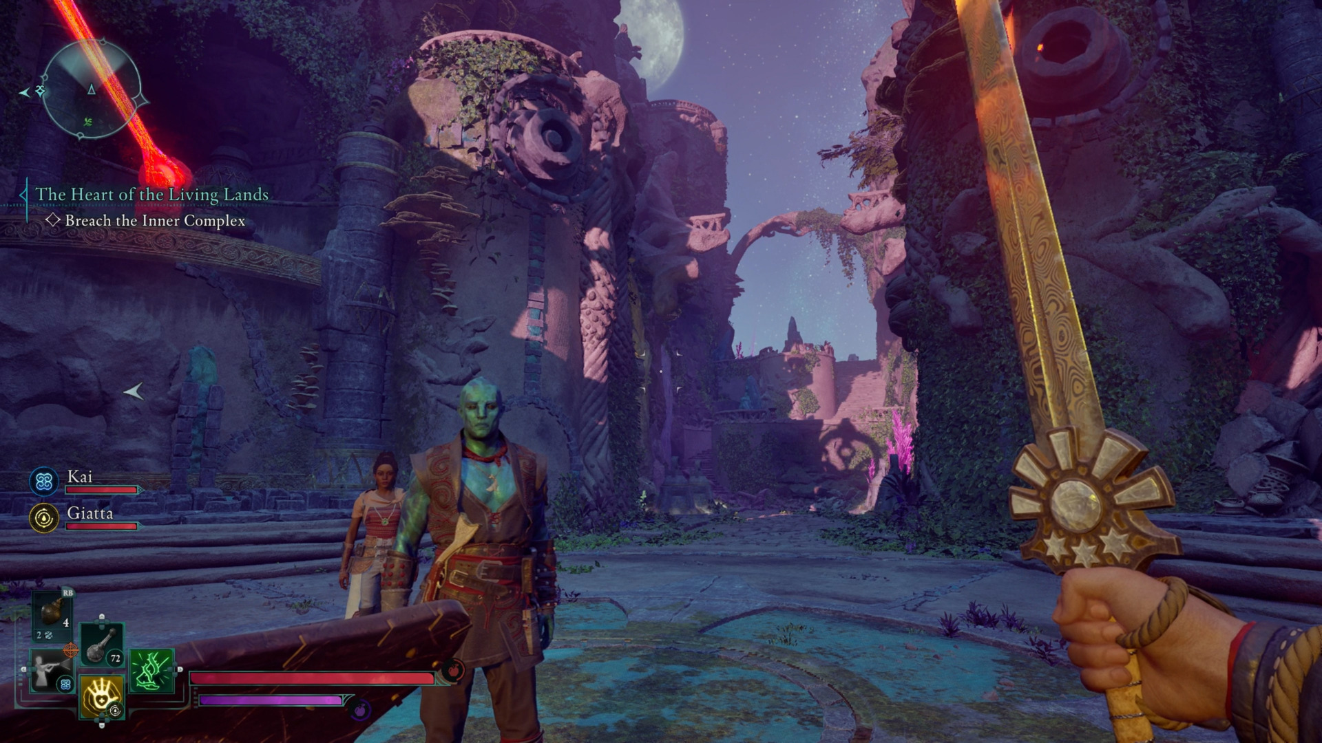 An explorer enters a fantasy village.