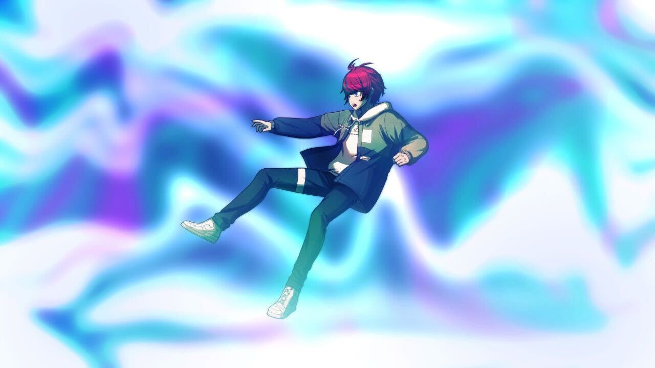 An anime character floats through a dream world.