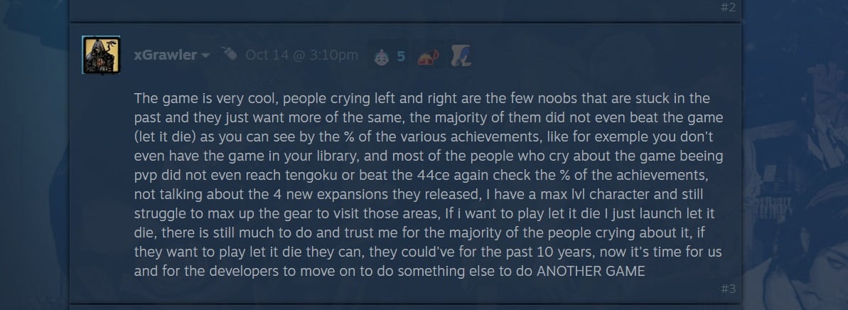 A screenshot shows a Steam comment. 