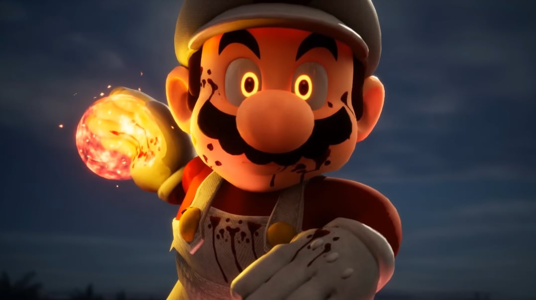 Mario prepares to throw a fireball.