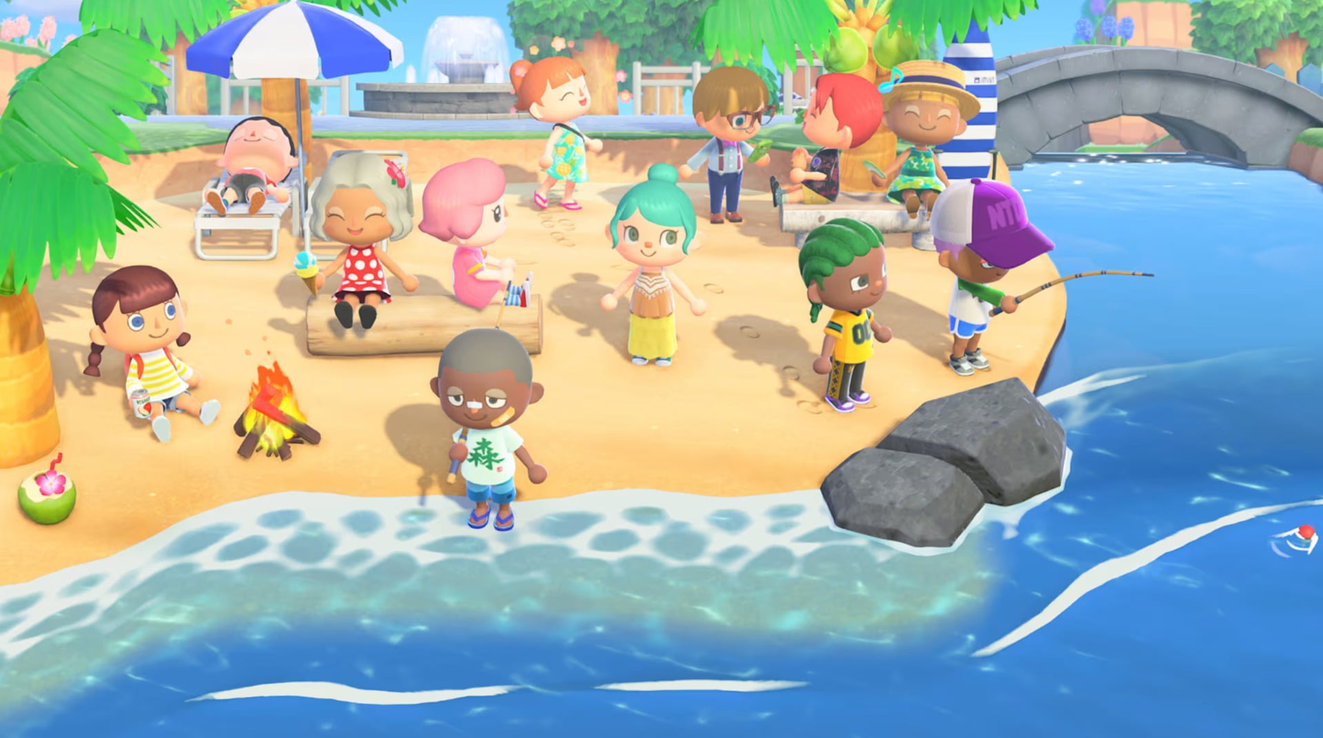 Animal Crossing villagers on a beach