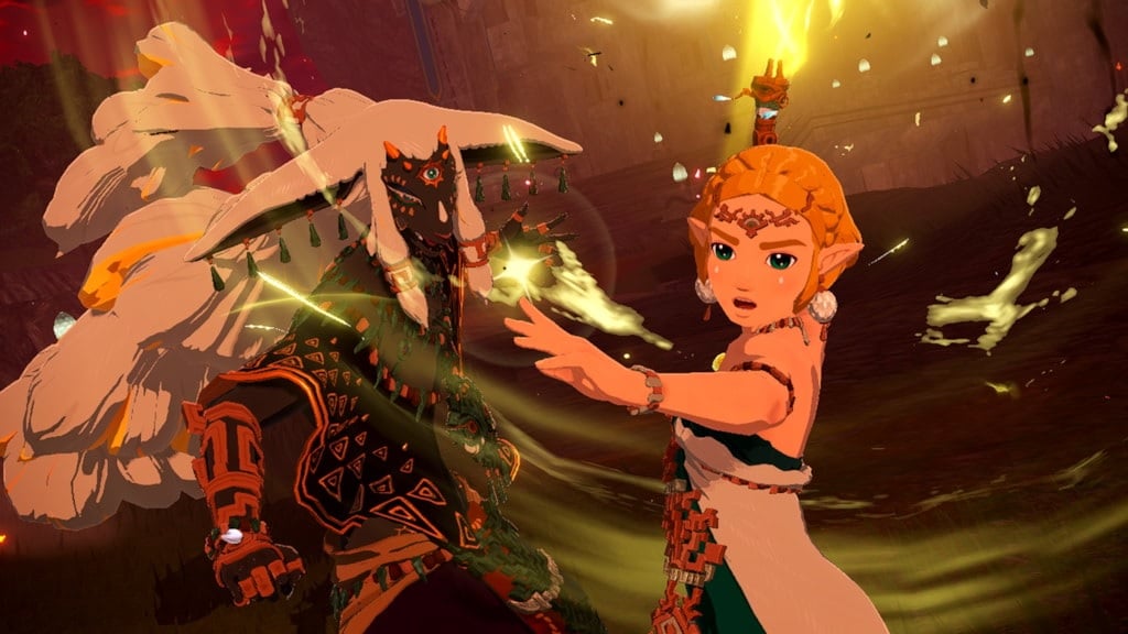 Zelda casts a magic spell in battle.