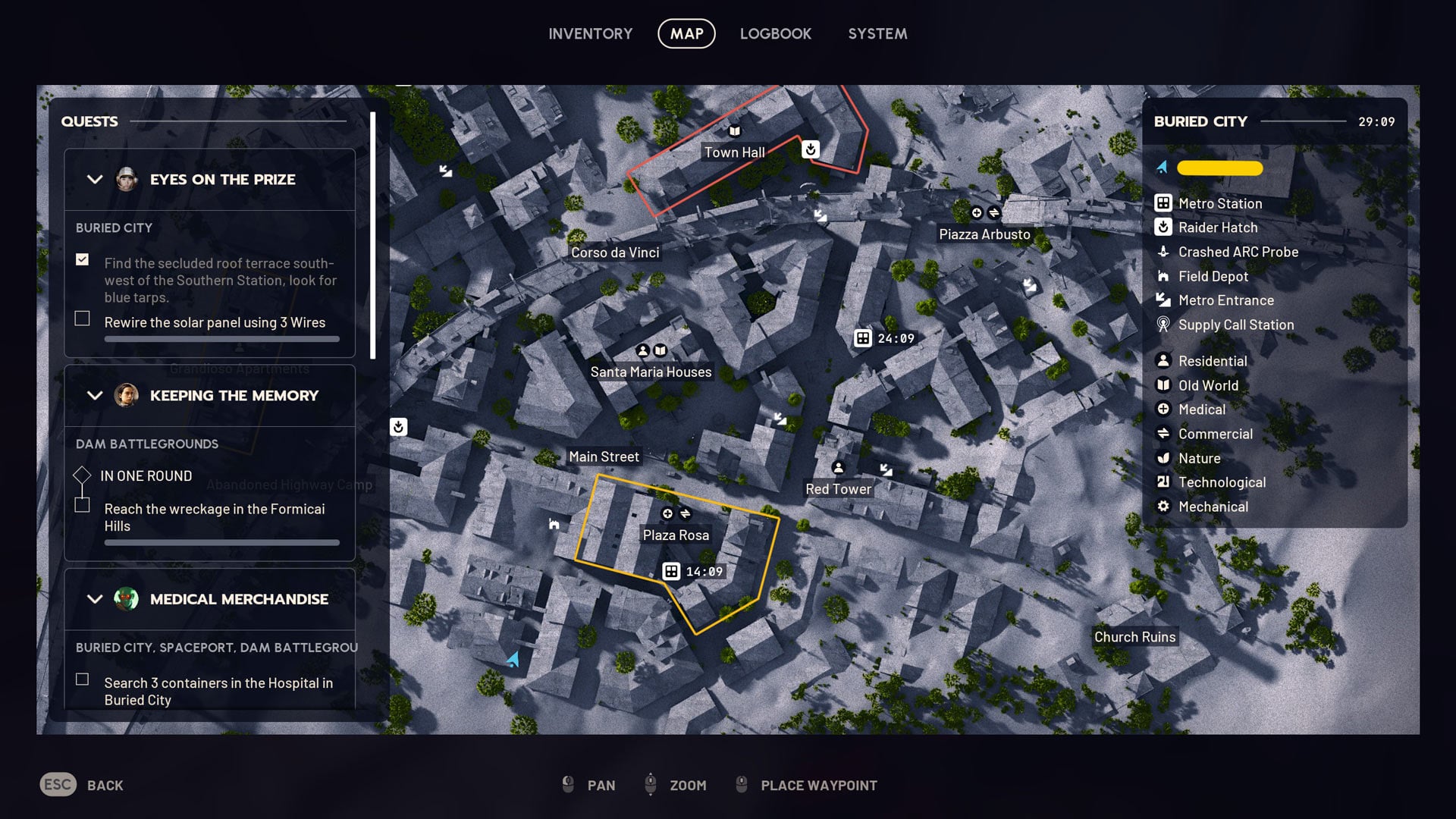 A map shows locations in Buried City.