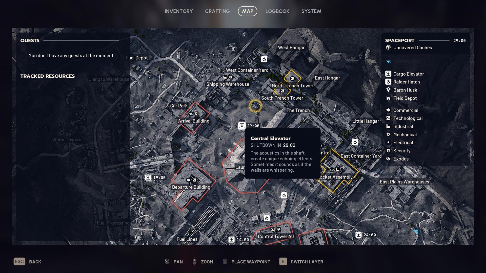 A map shows a key location on Spaceport.
