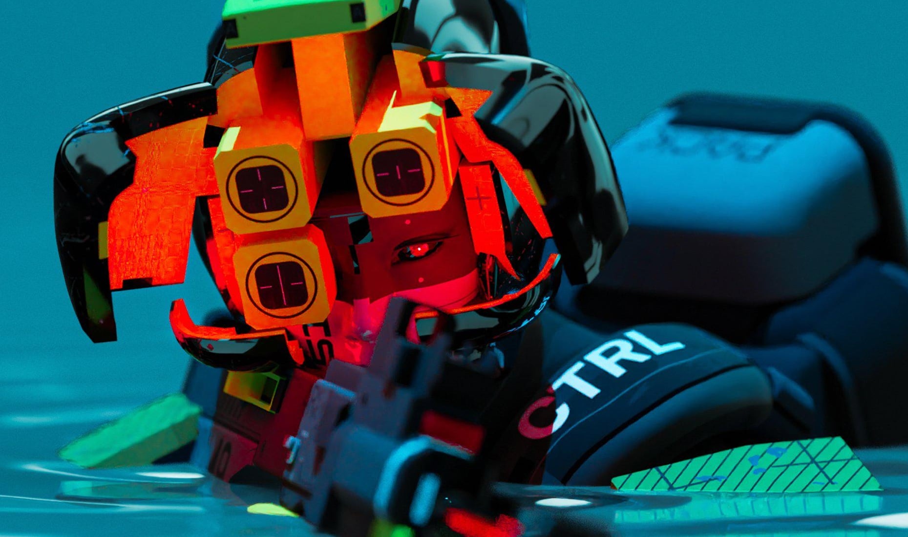 A runner snipes from the water.