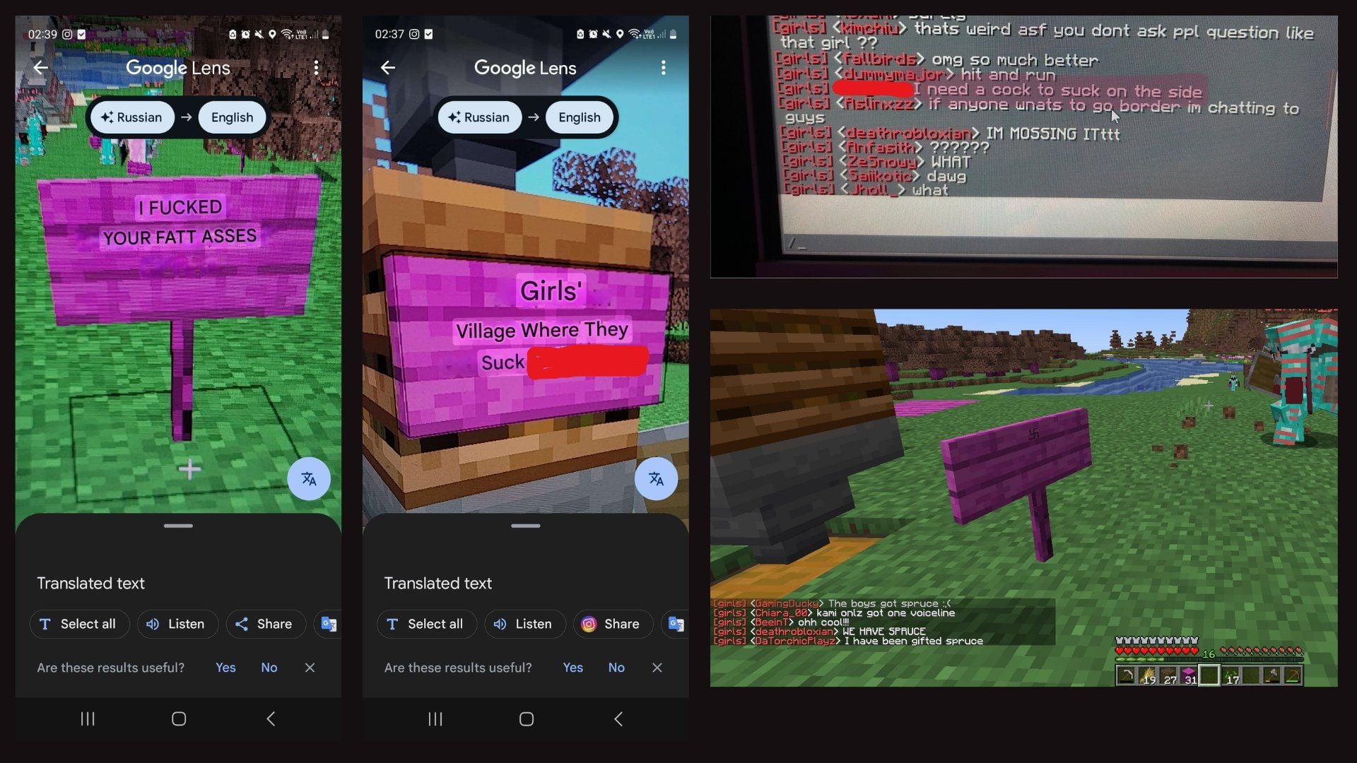 Abusive messages posted to the MrBeast Minecraft event.