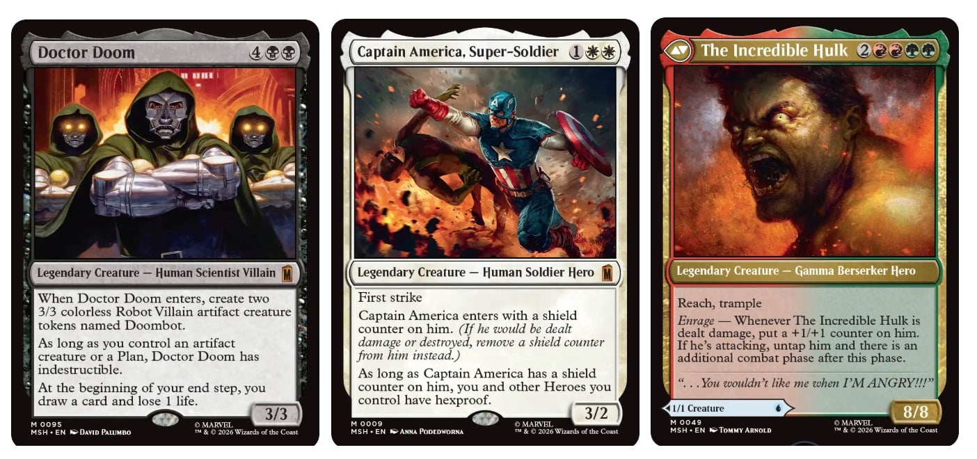 Marvel MTG cards are shown.