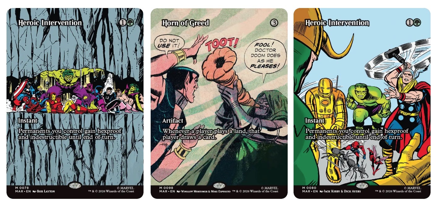 Marvel MTG cards are shown.