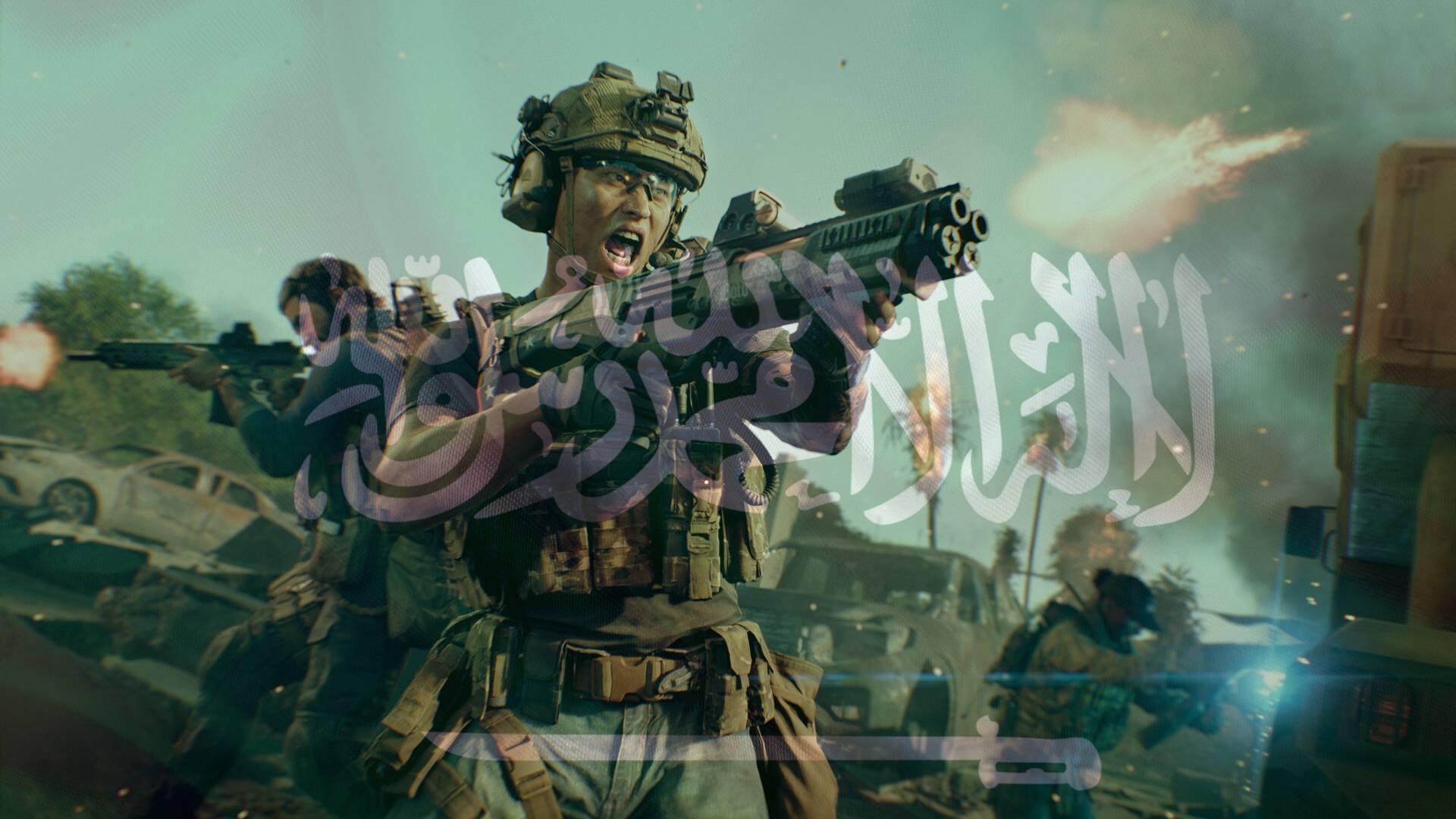 The Saudi Flag over a Battlefield 6 shot.