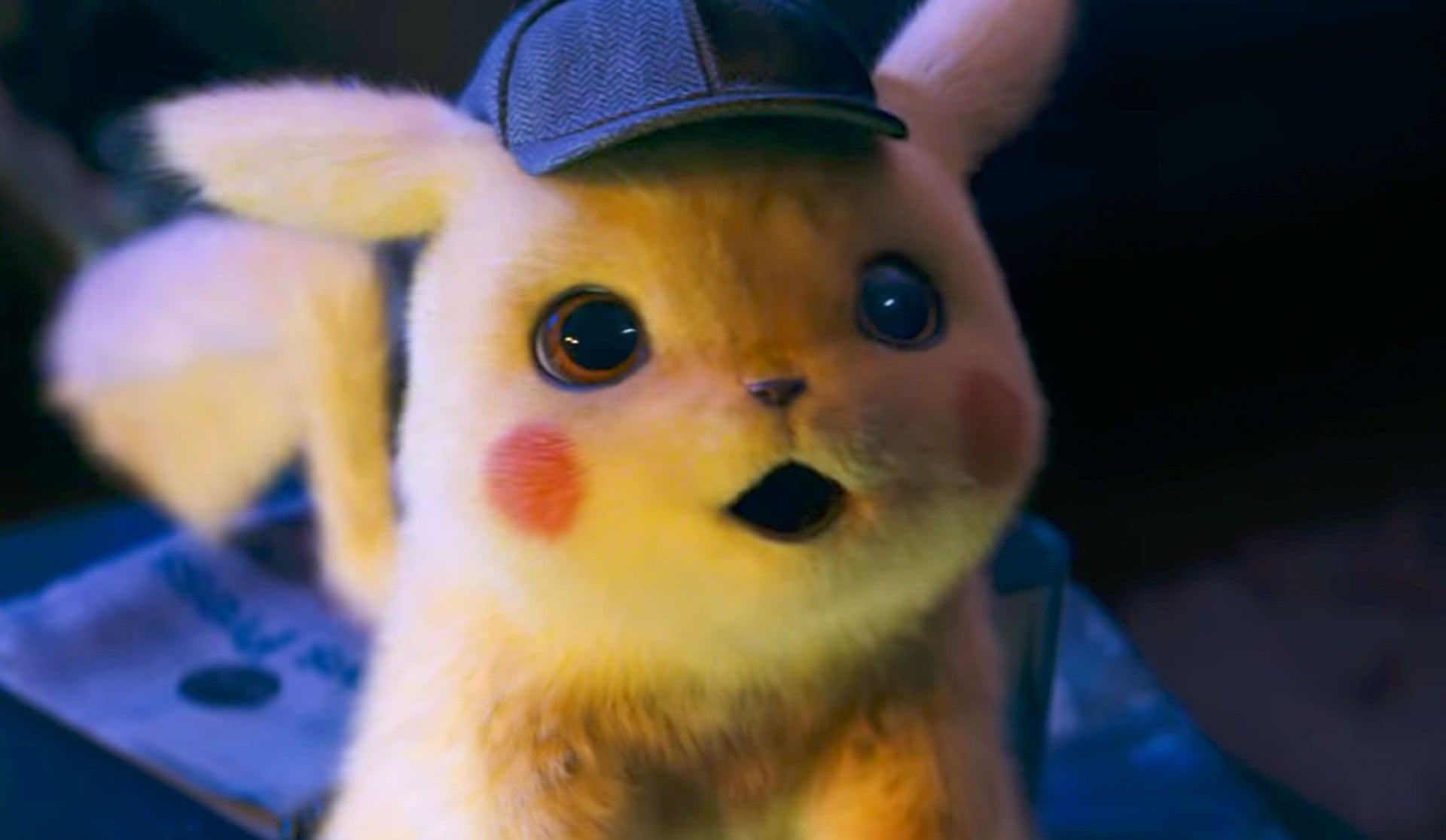 Detective Pikachu makes a surprised face.