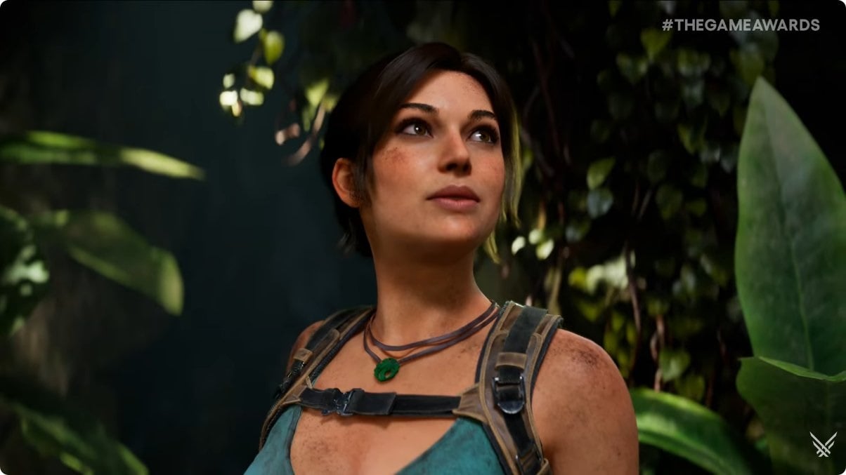 Lara Croft appears in the jungle.