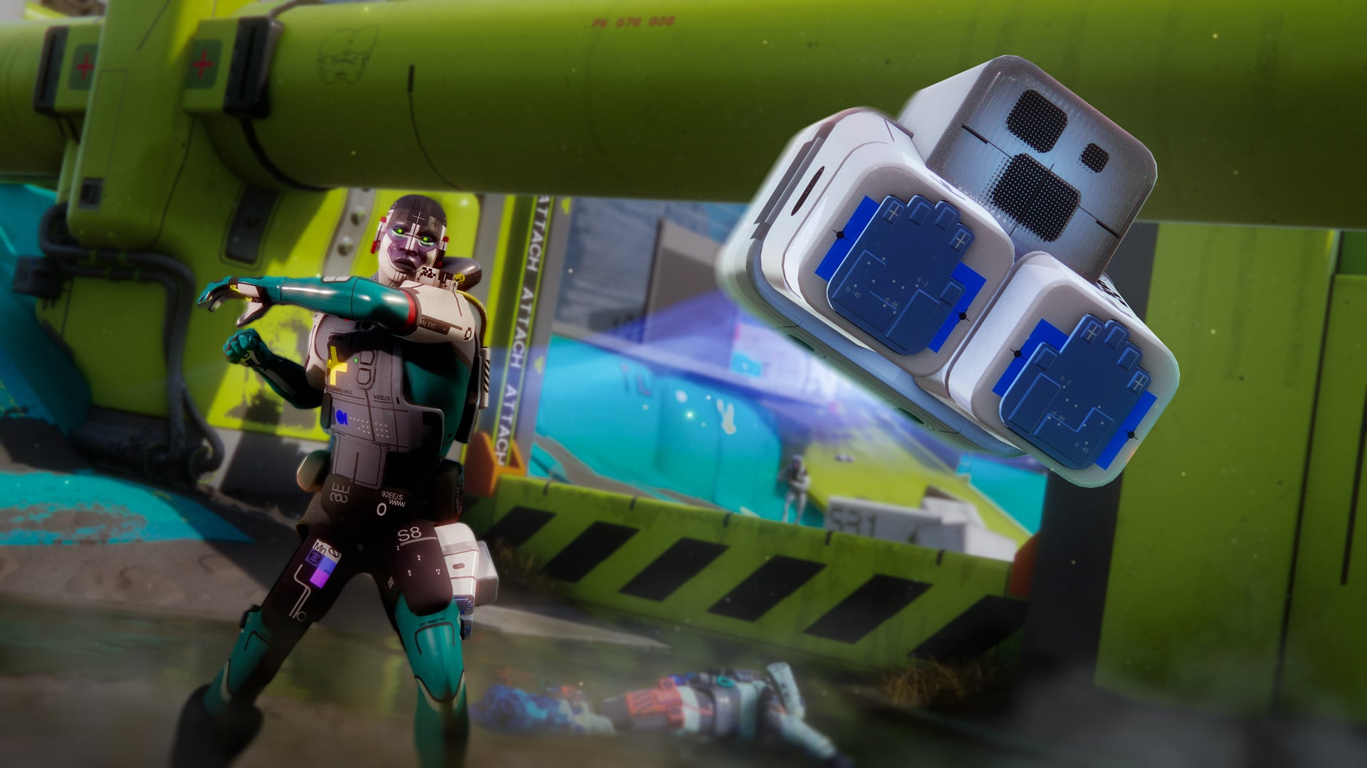 A Runner throws some sort of sci-fi device.