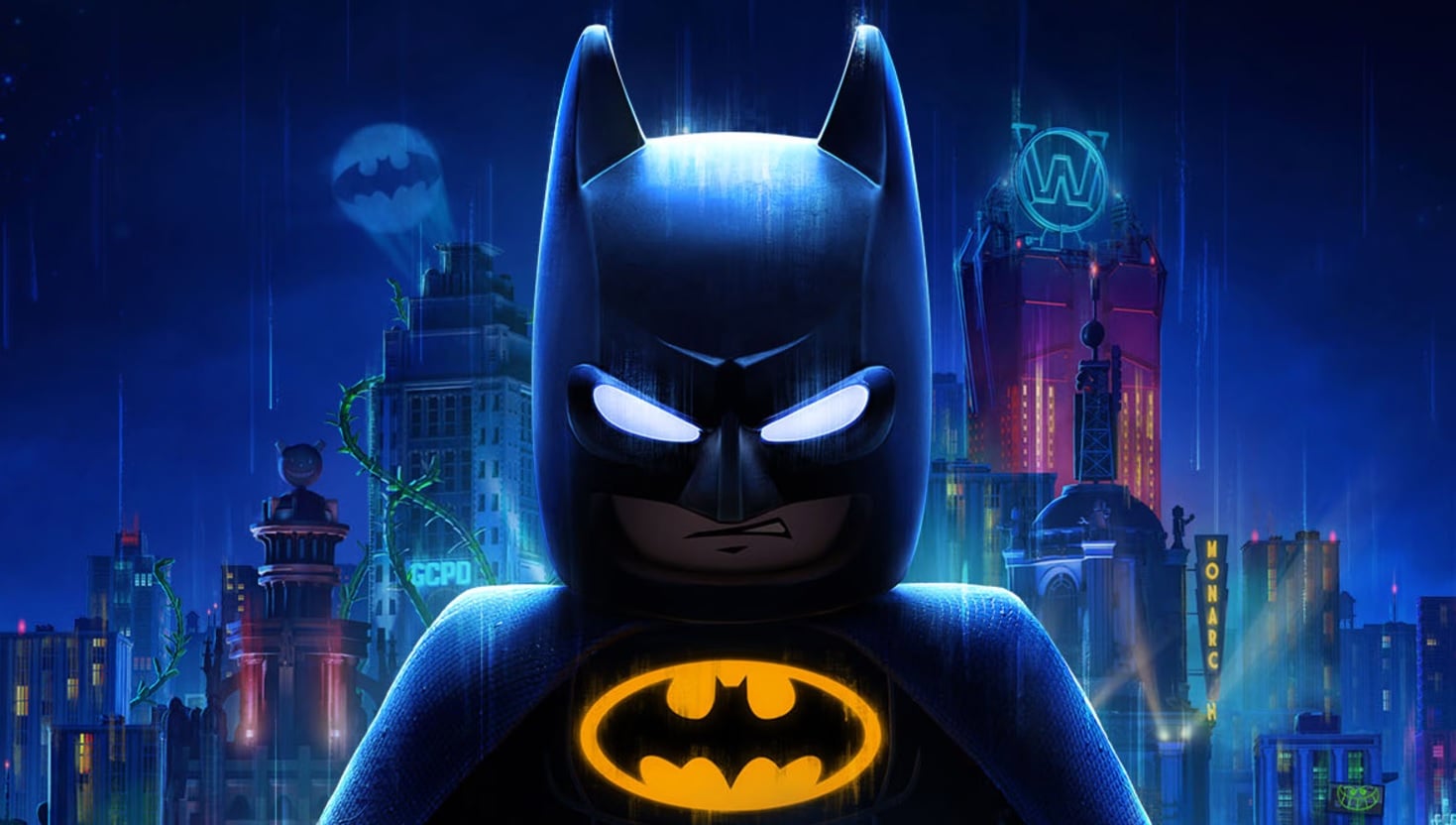 Batman appears in a Lego city.