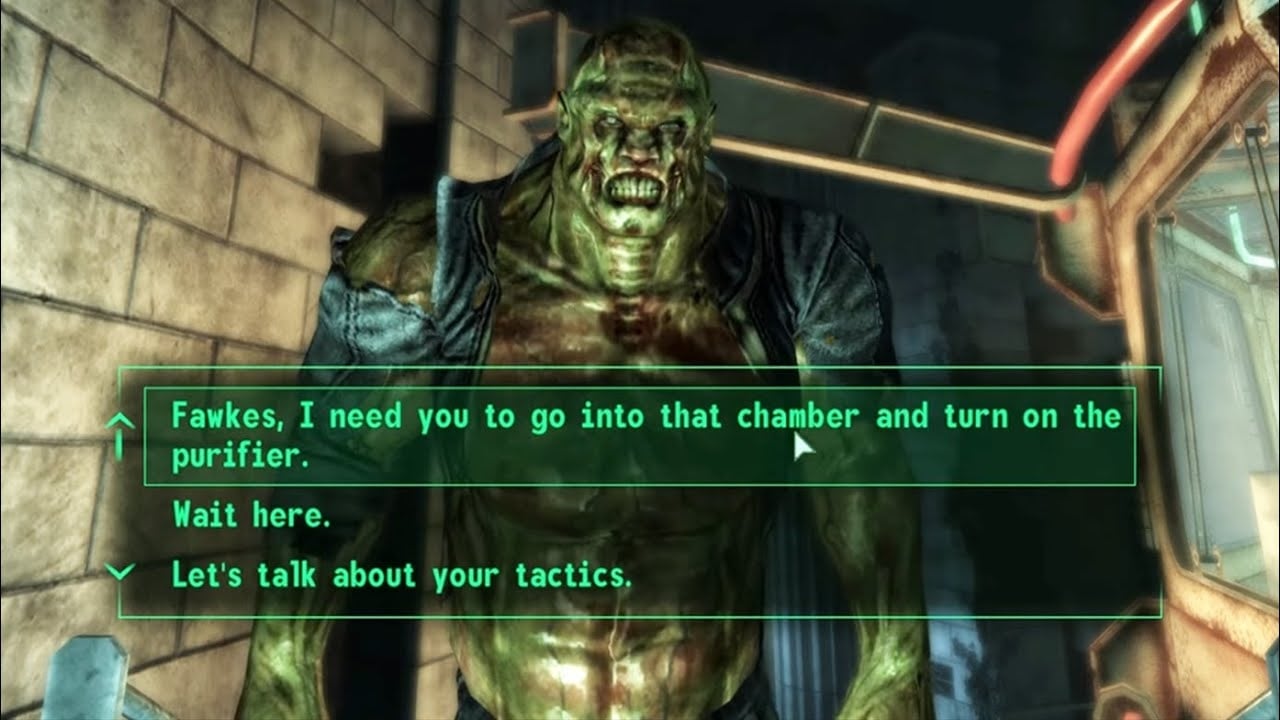 A Super Mutant talks to the player.