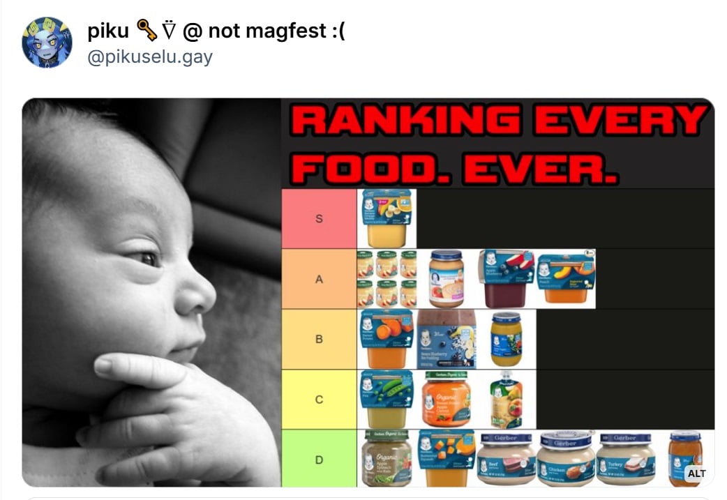 Baby considers food. 