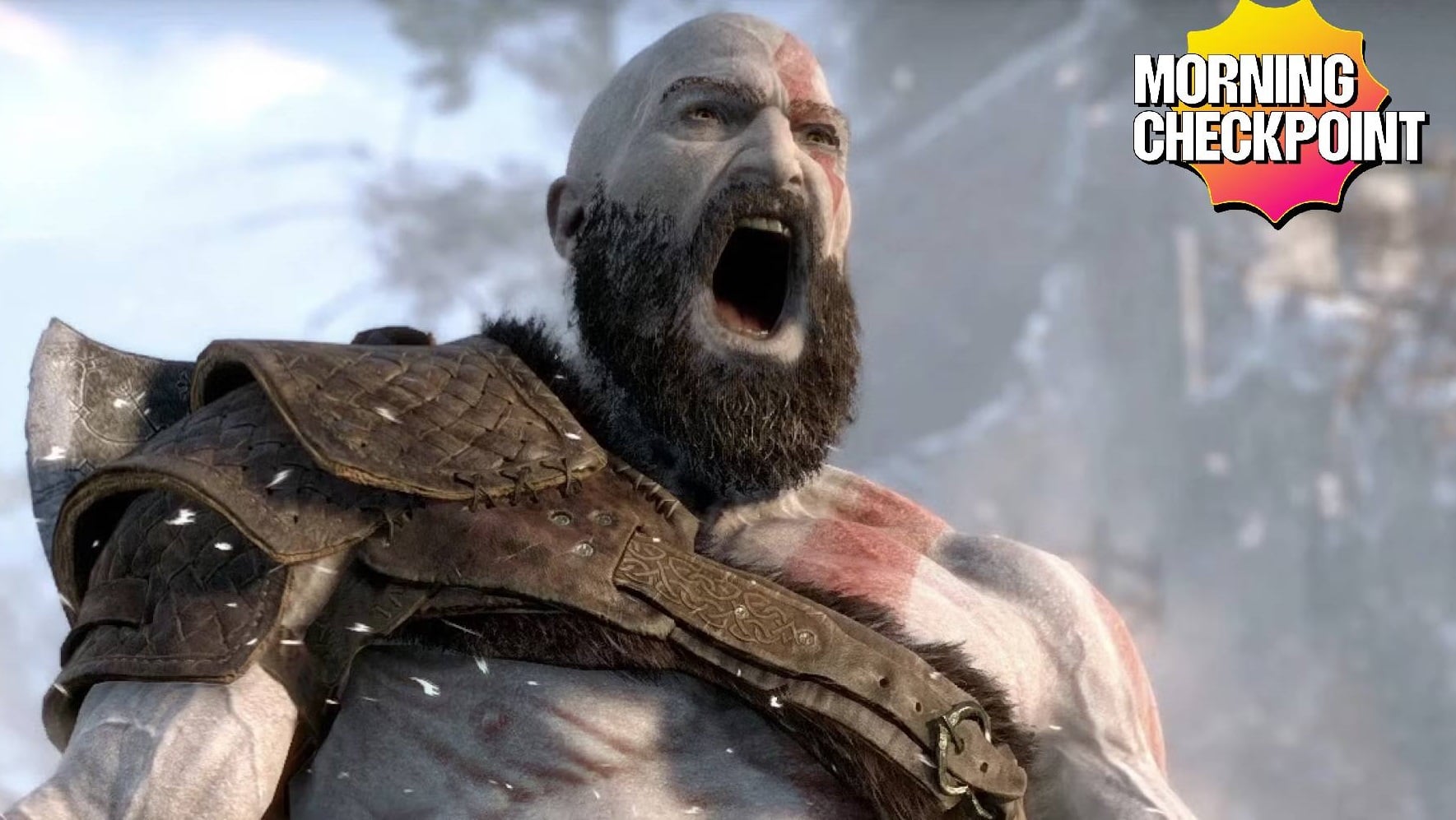 Kratos yells at the sky.