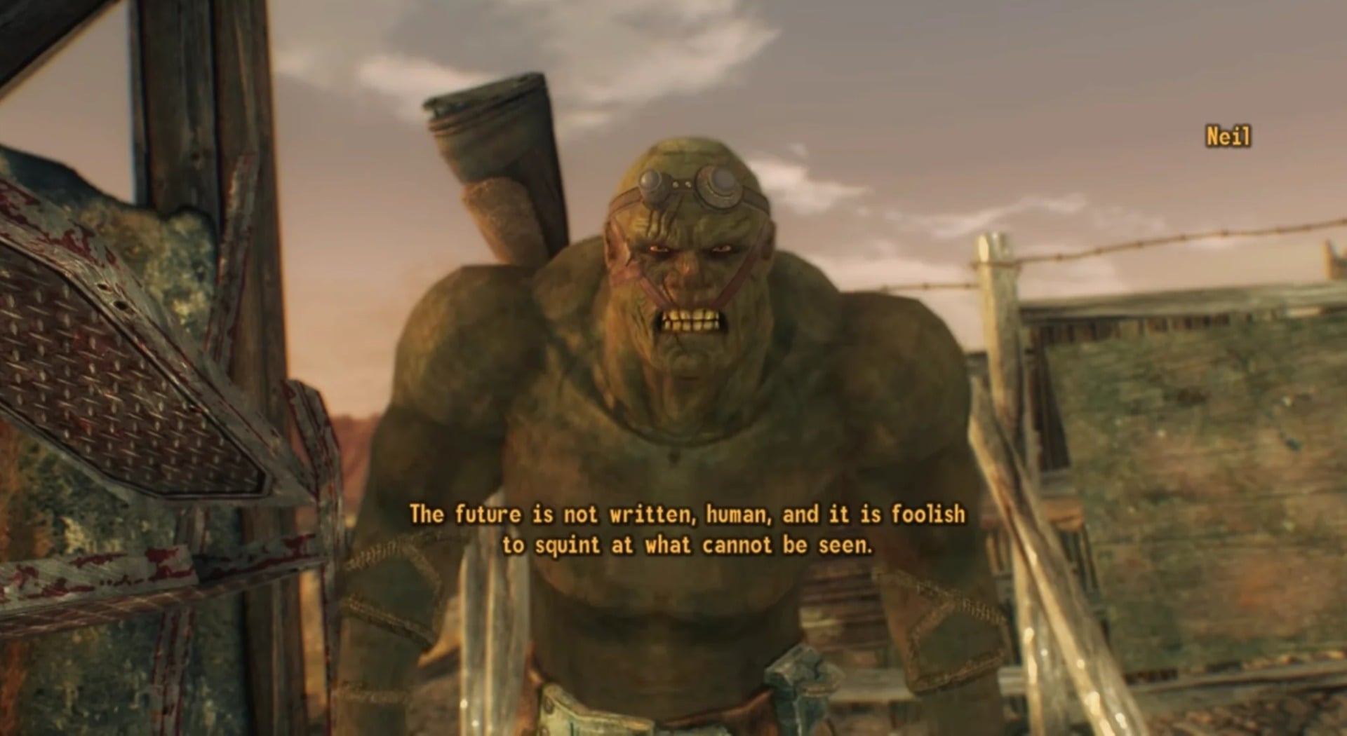 A Super Mutant engages in dialogue.