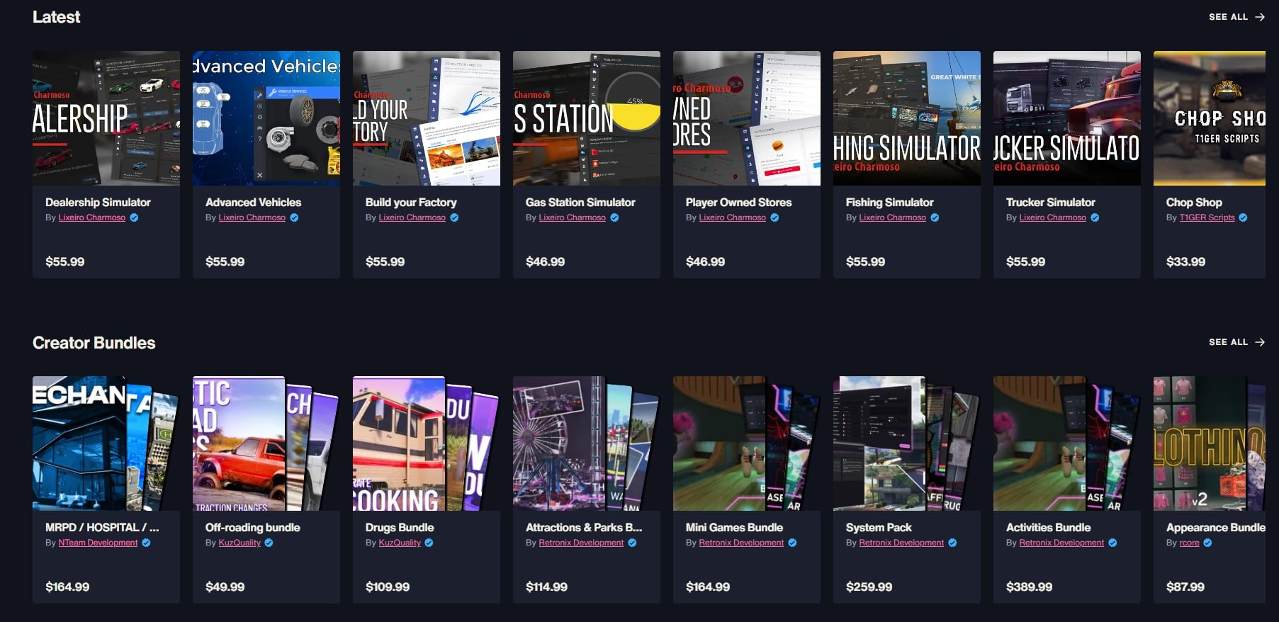 A screenshot shows mods for sale. 