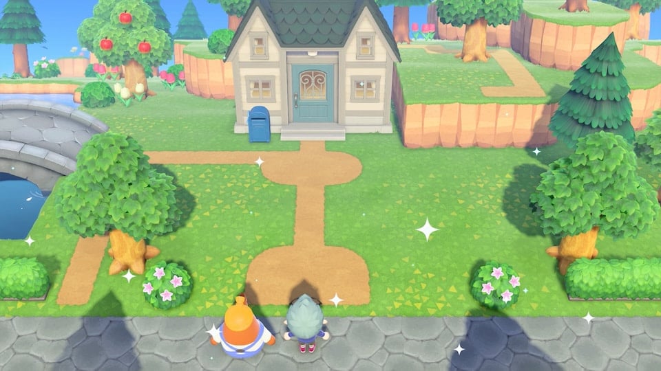 ACNH screenshot showing Resetti and a villager looking at a newly cleaned area