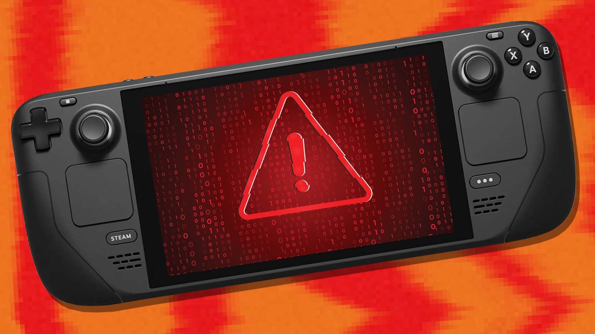 The Steam Deck displays a warning icon.