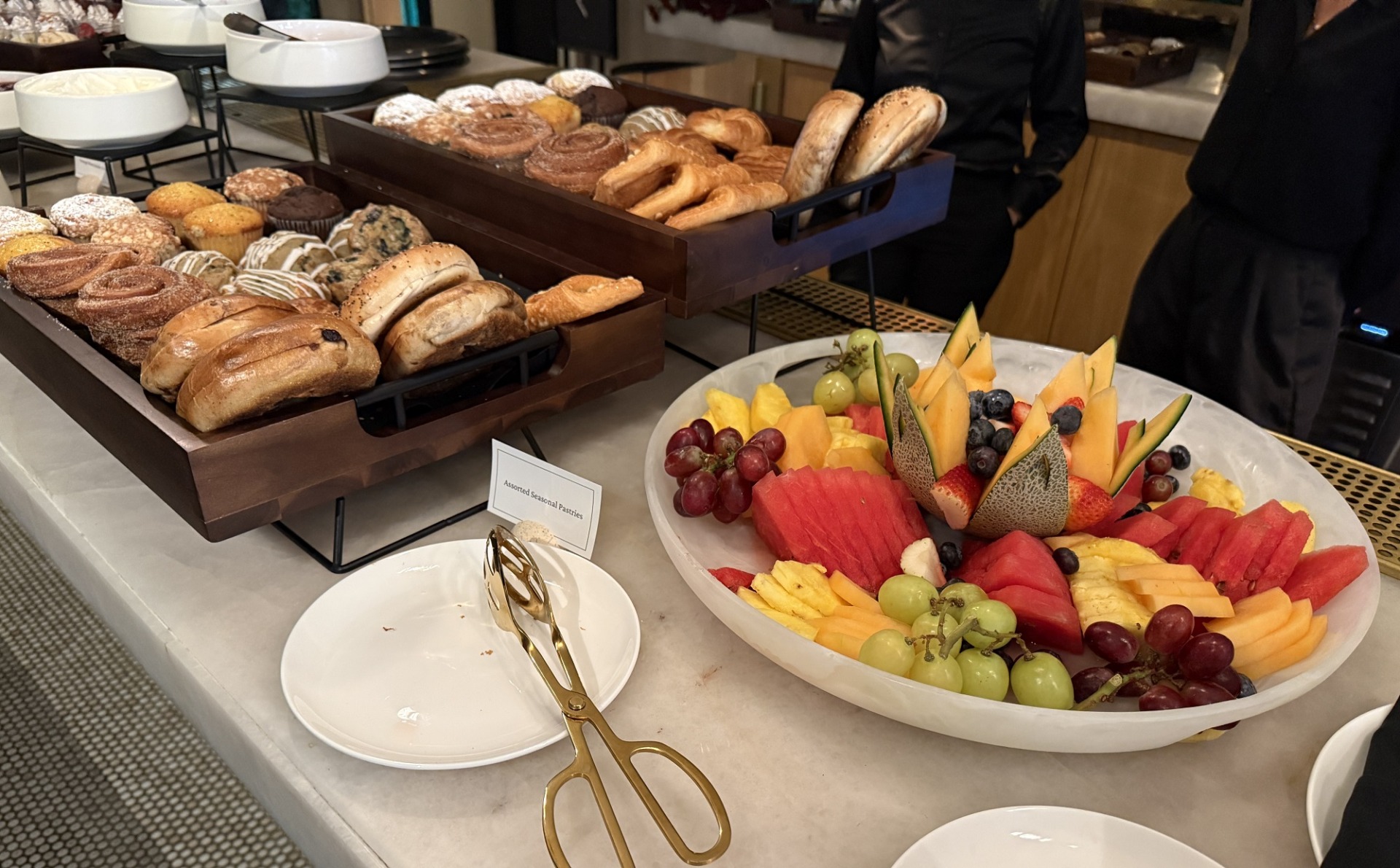 Food is arranged on a table. 