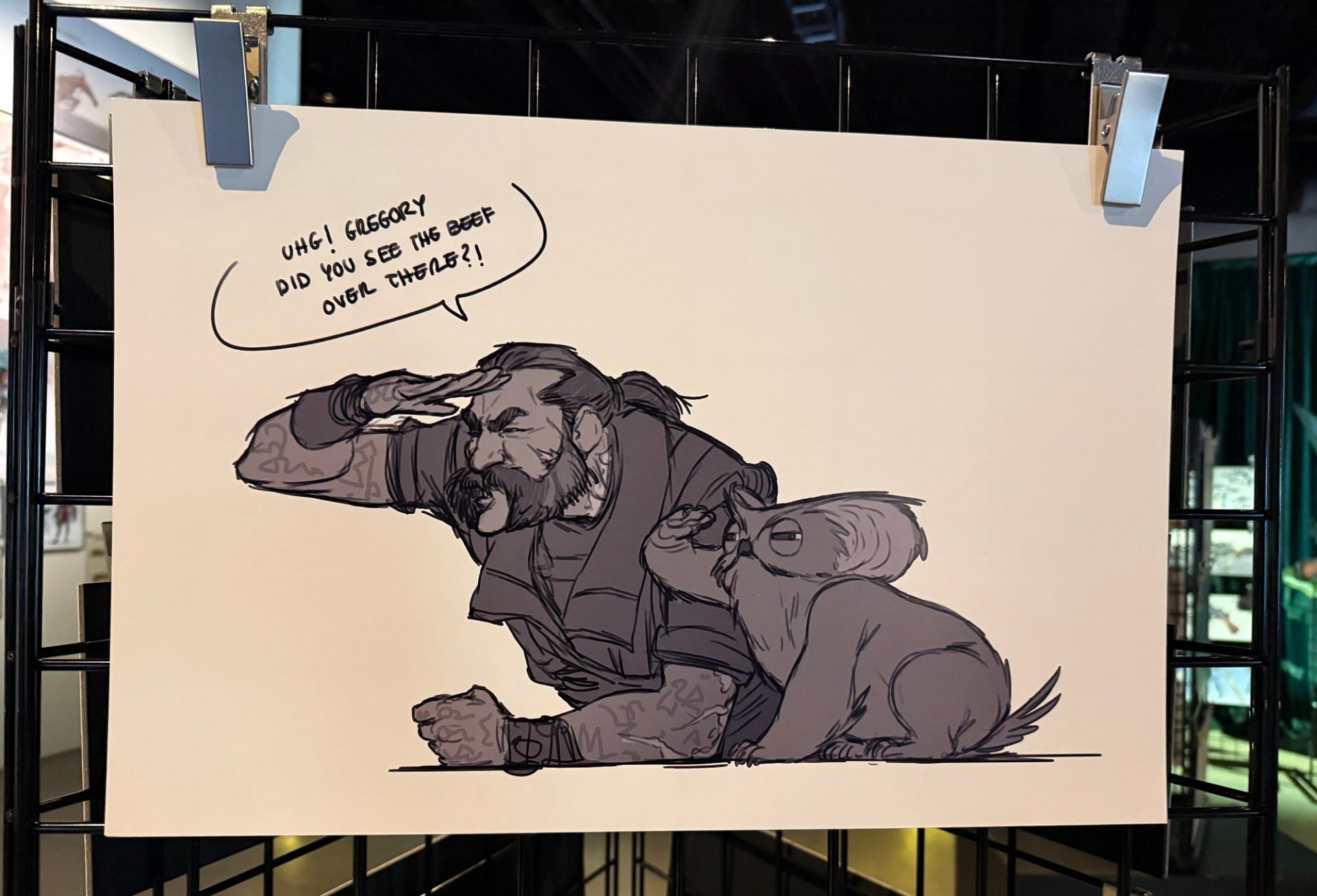 Art hangs at an event. 