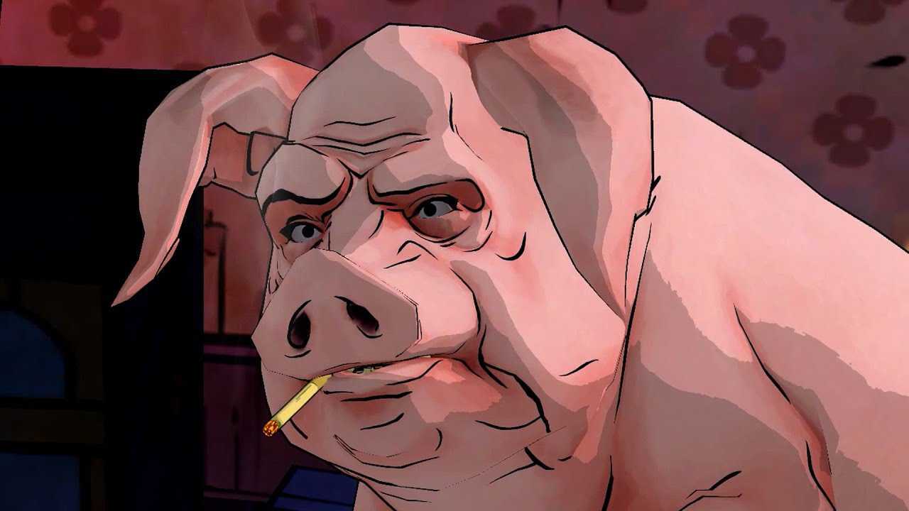 A pig smokes a cigarette.