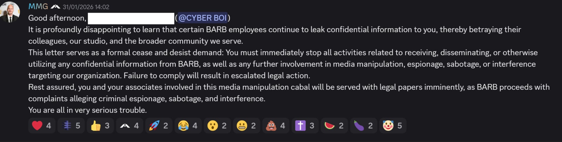 A screenshot shows a Discord message.