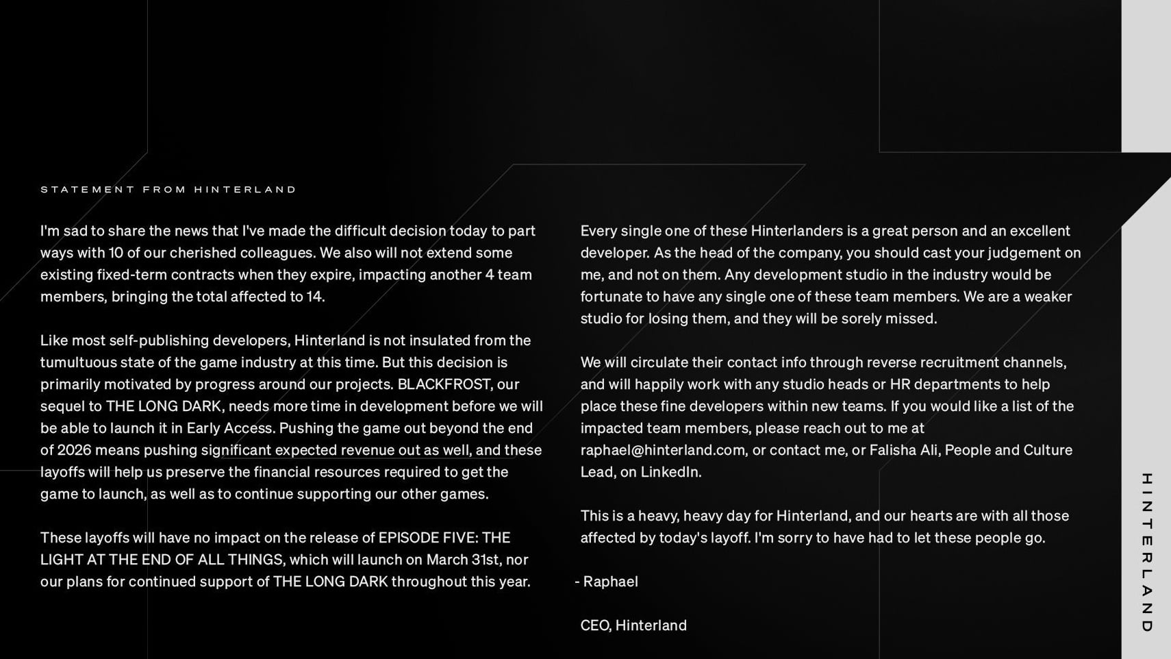 Blackfrost statement.