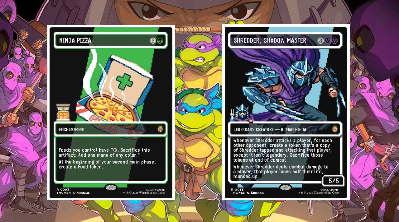 MTG cards appear over TMNT art.