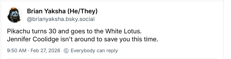 A screenshot jokes about Pikachu and White Lotus.