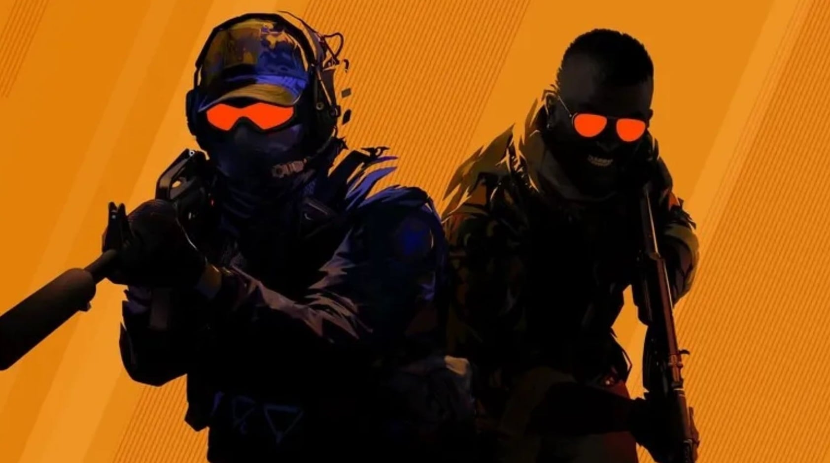 Operators stand in front of an orange background with guns drawn.