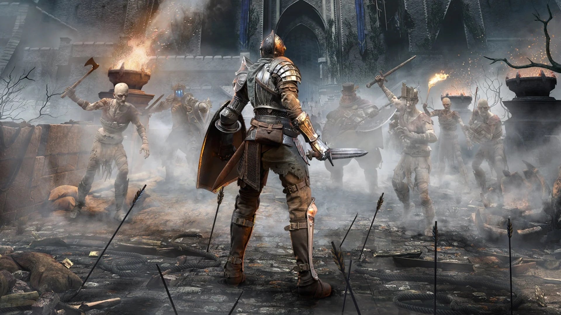 A knight approaches a castle.