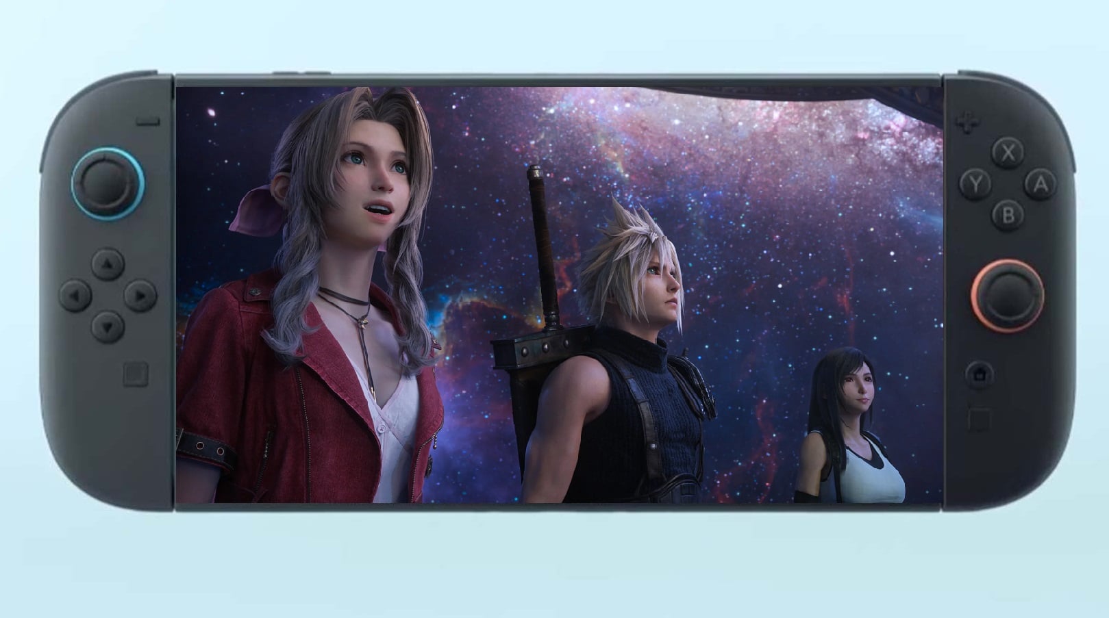 FF7 characters look up at the stars on Switch 2.
