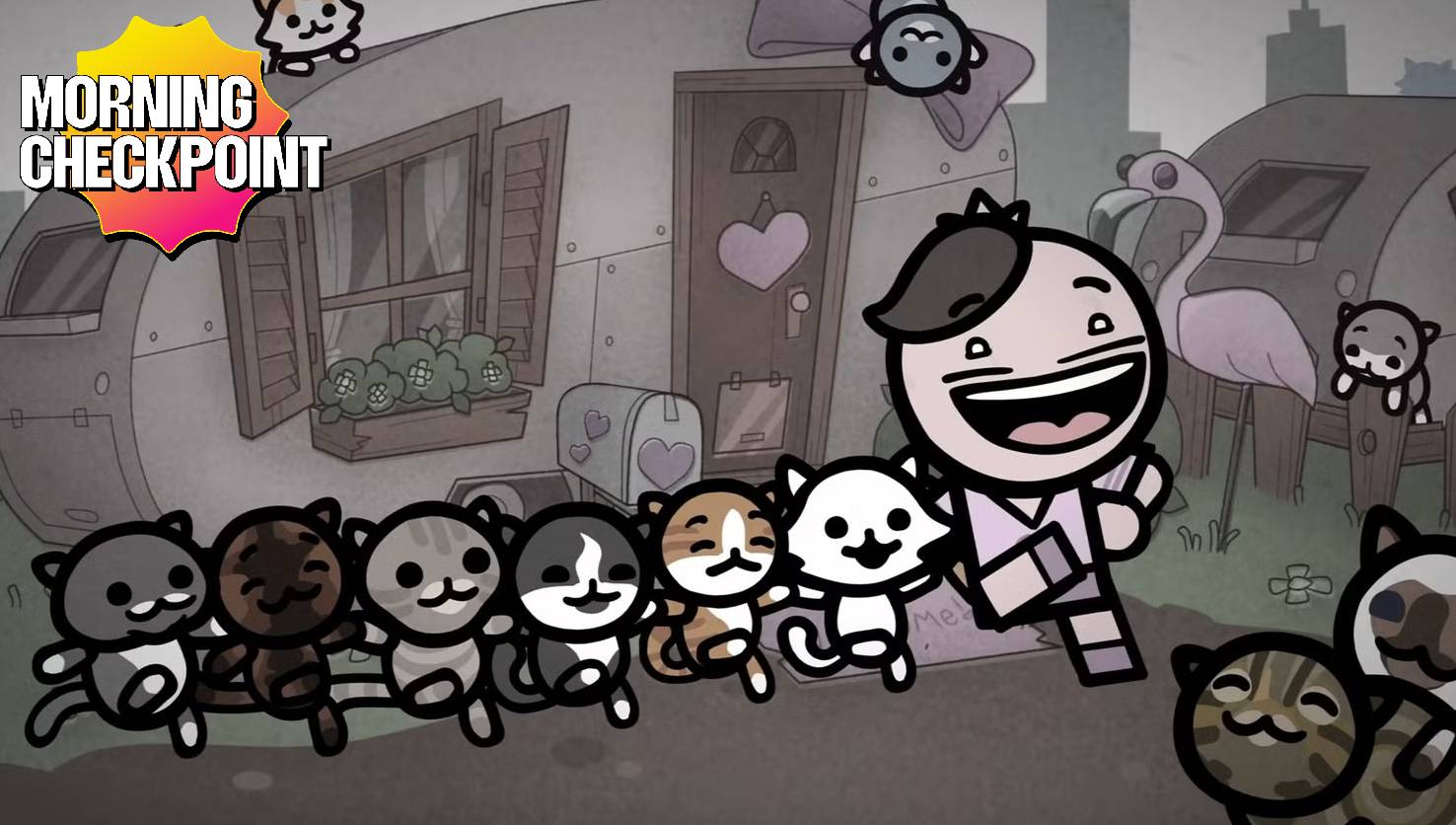 Characters parade down the street.