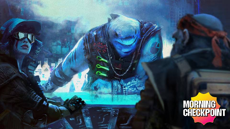 A shark serves drinks.