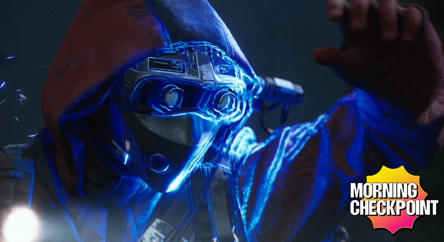 A raider holds up a flash light in the rain.