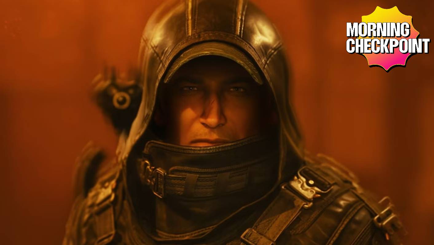 A man in a hood is surrounded by orange glow.